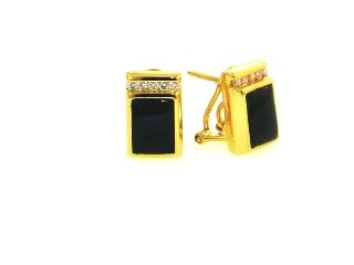 18KY Black Coral Earrings with Diamonds