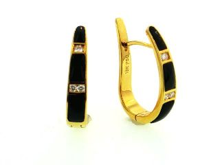18KY Black Coral Earrings with Diamonds