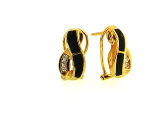 18KY Black Coral Earrings with Diamonds