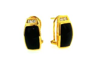 Ladies Jewelry 18KY Black Coral Earrings with Diamonds 18KY Black Coral Earrings with Diamonds