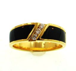 18KY Black Coral Ring with Diamonds