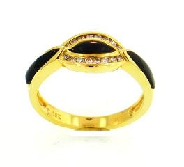18KY Black Coral Ring with Diamonds