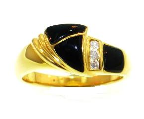 18KY Black Coral Ring with Diamonds