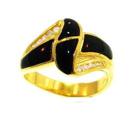 Ladies Jewelry 18KY Black Coral Ring with Diamonds 18KY Black Coral Ring with Diamonds