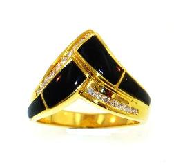 Ladies Jewelry 18KY Black Coral Ring with Diamonds 18KY Black Coral Ring with Diamonds