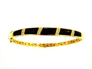 Ladies Jewelry 18KY Black Coral Bangle with Diamonds 18KY Black Coral Bangle with Diamonds