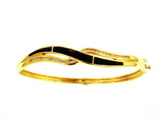 Ladies Jewelry 18KY Black Coral Bangle with Diamonds 18KY Black Coral Bangle with Diamonds