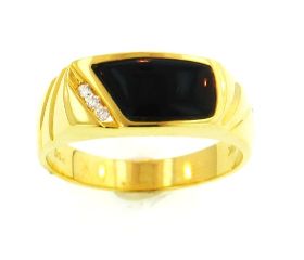 18KY Black Coral Ring with Diamonds