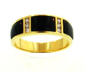 18KY Black Coral Ring with Diamonds